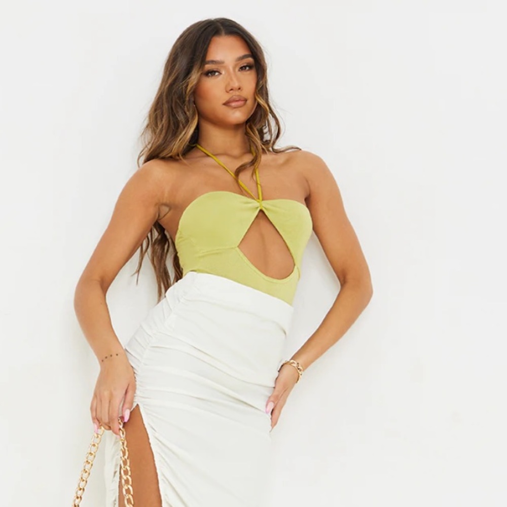 Princess Polly- Green Cut Out Halterneck Bodysuit